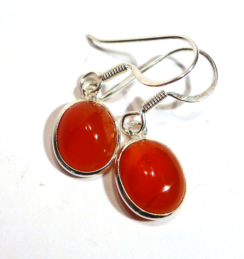 Carnelian and Silver Cabuchon Earrings